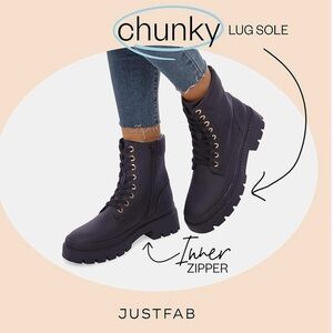 JustFab Black Combat Boots with Lug Sole
